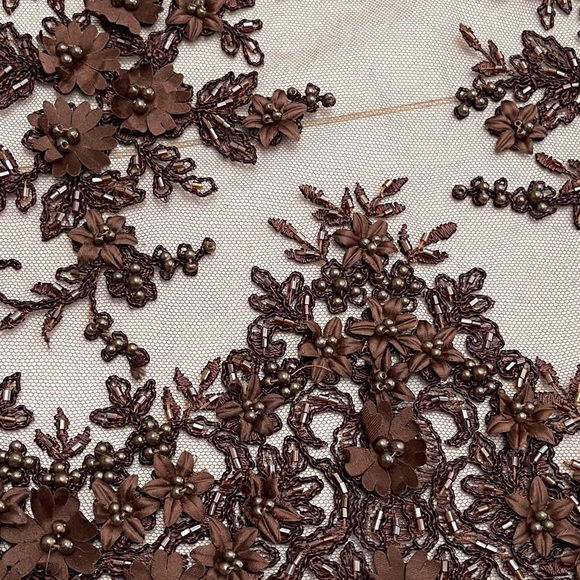 Handmade lace embroidered sequins beaded fabric gown dress 2.5 yard 50” width - Picture 1 of 10